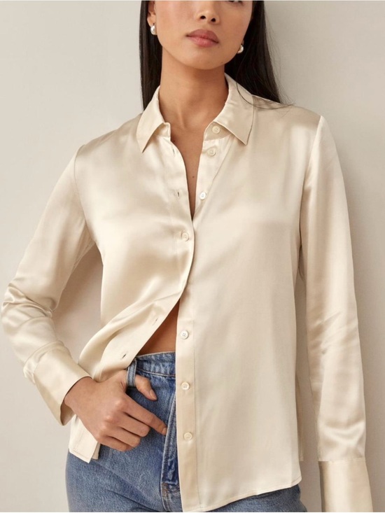 Reformation Tops - Reformation Sky champagne ivory 100% silk long sleeve button down shirt Sz S